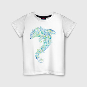 Детская футболка хлопок с принтом Абстрактный дельфин в Новосибирске, 100% хлопок | круглый вырез горловины, полуприлегающий силуэт, длина до линии бедер | абстрактный дельфин | дельфин | животные | морские животные | орнамент | рисунок | цветочный орнамент