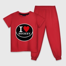 Детская пижама хлопок с принтом Я люблю хоккей (шайба) в Новосибирске, 100% хлопок |  брюки и футболка прямого кроя, без карманов, на брюках мягкая резинка на поясе и по низу штанин
 | Тематика изображения на принте: hockey | hokey | hokkey | матч | спорт | спортивный | хокей | хоккеист | чемпионат