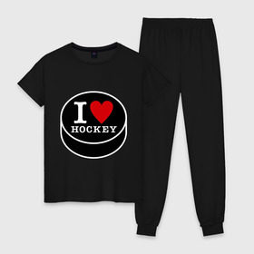 Женская пижама хлопок с принтом Я люблю хоккей (шайба) в Новосибирске, 100% хлопок | брюки и футболка прямого кроя, без карманов, на брюках мягкая резинка на поясе и по низу штанин | hockey | hokey | hokkey | матч | спорт | спортивный | хокей | хоккеист | чемпионат