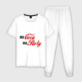 Мужская пижама хлопок с принтом No Coca No Party в Новосибирске, 100% хлопок | брюки и футболка прямого кроя, без карманов, на брюках мягкая резинка на поясе и по низу штанин
 | club | coca cola | party | вечеринка | клуб | клубные | кола