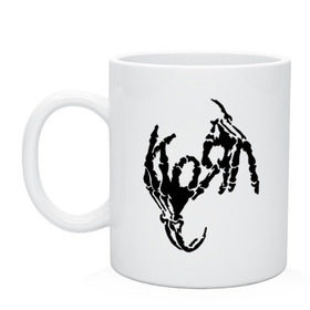 Кружка с принтом Korn bones в Новосибирске, керамика | объем — 330 мл, диаметр — 80 мм. Принт наносится на бока кружки, можно сделать два разных изображения | Тематика изображения на принте: korn | metal | группы | корн | логотип | метал | музыка | рок группы | рок музыка