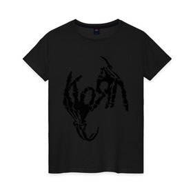 Женская футболка хлопок с принтом Korn bones в Новосибирске, 100% хлопок | прямой крой, круглый вырез горловины, длина до линии бедер, слегка спущенное плечо | korn | metal | группы | корн | логотип | метал | музыка | рок группы | рок музыка