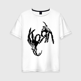 Женская футболка хлопок Oversize с принтом Korn bones в Новосибирске, 100% хлопок | свободный крой, круглый ворот, спущенный рукав, длина до линии бедер
 | korn | metal | группы | корн | логотип | метал | музыка | рок группы | рок музыка