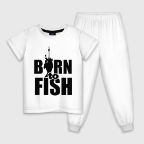 Детская пижама хлопок с принтом Born to fish в Новосибирске, 100% хлопок |  брюки и футболка прямого кроя, без карманов, на брюках мягкая резинка на поясе и по низу штанин
 | born to fish | для рыбака | крючок | на крючке | рыба | рыбак | рыбаку | рыбалка | улов