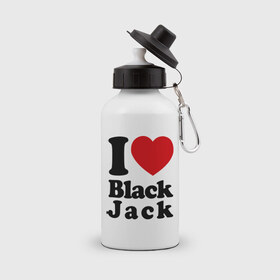Бутылка спортивная с принтом I love black jack в Новосибирске, металл | емкость — 500 мл, в комплекте две пластиковые крышки и карабин для крепления | 21 | black jack | i love | i love black jack | блэк джек | карточный игры | карты | покер | я люблю