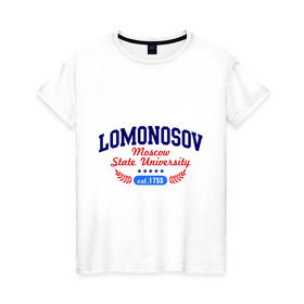 Женская футболка хлопок с принтом МГУ Ломоносова в Новосибирске, 100% хлопок | прямой крой, круглый вырез горловины, длина до линии бедер, слегка спущенное плечо | msu | вуз | институт | ломоносова | мгу | студентам | университет