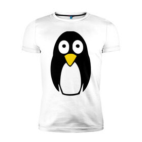 Мужская футболка премиум с принтом Милый пингвин в Новосибирске, 92% хлопок, 8% лайкра | приталенный силуэт, круглый вырез ворота, длина до линии бедра, короткий рукав | пингвин