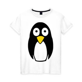 Женская футболка хлопок с принтом Милый пингвин в Новосибирске, 100% хлопок | прямой крой, круглый вырез горловины, длина до линии бедер, слегка спущенное плечо | пингвин