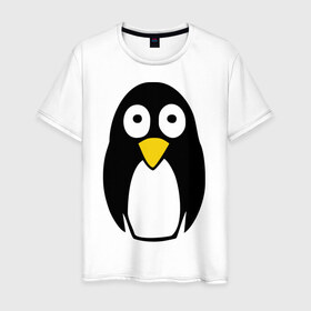 Мужская футболка хлопок с принтом Милый пингвин в Новосибирске, 100% хлопок | прямой крой, круглый вырез горловины, длина до линии бедер, слегка спущенное плечо. | пингвин