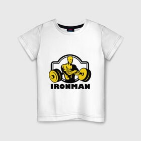 Детская футболка хлопок с принтом Силовой спорт в Новосибирске, 100% хлопок | круглый вырез горловины, полуприлегающий силуэт, длина до линии бедер | бицепс | бицуха | качалка | качалочка | качаться | качок | мускулы | мышцы | тренажерка | штанга