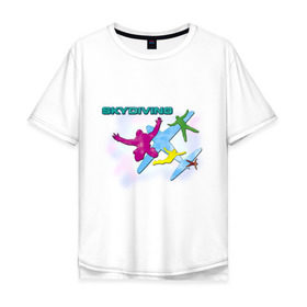 Мужская футболка хлопок Oversize с принтом SkyDiving принт в Новосибирске, 100% хлопок | свободный крой, круглый ворот, “спинка” длиннее передней части | Тематика изображения на принте: sky diving | воздушный | параплан | парашут | парашют | прыжки | самолет | скай дайвинг | скайдайвинг