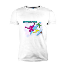 Мужская футболка премиум с принтом SkyDiving принт в Новосибирске, 92% хлопок, 8% лайкра | приталенный силуэт, круглый вырез ворота, длина до линии бедра, короткий рукав | sky diving | воздушный | параплан | парашут | парашют | прыжки | самолет | скай дайвинг | скайдайвинг