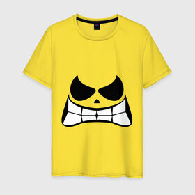 Мужская футболка хлопок с принтом Смайл жуткий в Новосибирске, 100% хлопок | прямой крой, круглый вырез горловины, длина до линии бедер, слегка спущенное плечо. | smile | злой  смайл | зубастик | зубастый смайл | смайл