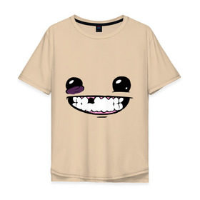 Мужская футболка хлопок Oversize с принтом Super Meat Boy: Face в Новосибирске, 100% хлопок | свободный крой, круглый ворот, “спинка” длиннее передней части | зубастик | зубы | игра | компьютерные игры | лицо | рожа | рожица