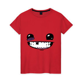 Женская футболка хлопок с принтом Super Meat Boy: Face в Новосибирске, 100% хлопок | прямой крой, круглый вырез горловины, длина до линии бедер, слегка спущенное плечо | зубастик | зубы | игра | компьютерные игры | лицо | рожа | рожица