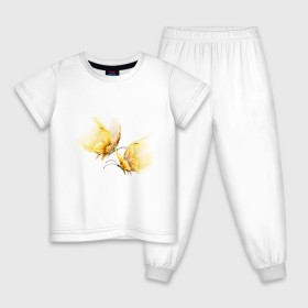 Детская пижама хлопок с принтом Золотые бабочки в Новосибирске, 100% хлопок |  брюки и футболка прямого кроя, без карманов, на брюках мягкая резинка на поясе и по низу штанин
 | бабочки | девушкам | для девушек | животные | насекомые