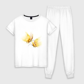 Женская пижама хлопок с принтом Золотые бабочки в Новосибирске, 100% хлопок | брюки и футболка прямого кроя, без карманов, на брюках мягкая резинка на поясе и по низу штанин | бабочки | девушкам | для девушек | животные | насекомые