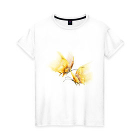 Женская футболка хлопок с принтом Золотые бабочки в Новосибирске, 100% хлопок | прямой крой, круглый вырез горловины, длина до линии бедер, слегка спущенное плечо | бабочки | девушкам | для девушек | животные | насекомые