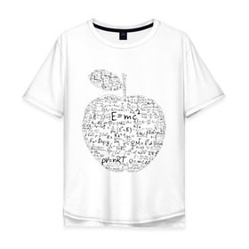 Мужская футболка хлопок Oversize с принтом Яблоко Ньютона (формулы физики) в Новосибирске, 100% хлопок | свободный крой, круглый ворот, “спинка” длиннее передней части | для студентов | ньютон | студентам | студенческие | физика | формула | формулы | яблоко ньютона
