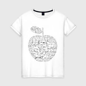 Женская футболка хлопок с принтом Яблоко Ньютона (формулы физики) в Новосибирске, 100% хлопок | прямой крой, круглый вырез горловины, длина до линии бедер, слегка спущенное плечо | для студентов | ньютон | студентам | студенческие | физика | формула | формулы | яблоко ньютона