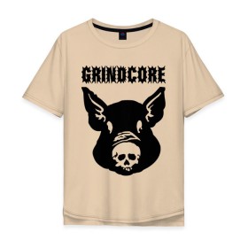 Мужская футболка хлопок Oversize с принтом Grindcore (pig) в Новосибирске, 100% хлопок | свободный крой, круглый ворот, “спинка” длиннее передней части | Тематика изображения на принте: grindcore | gringcore | metal | rock | trash | гpайндкор | метал | рок музыка | треш | трэш
