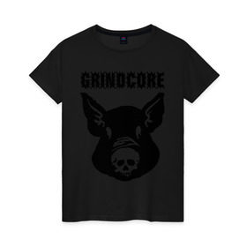 Женская футболка хлопок с принтом Grindcore (pig) в Новосибирске, 100% хлопок | прямой крой, круглый вырез горловины, длина до линии бедер, слегка спущенное плечо | grindcore | gringcore | metal | rock | trash | гpайндкор | метал | рок музыка | треш | трэш