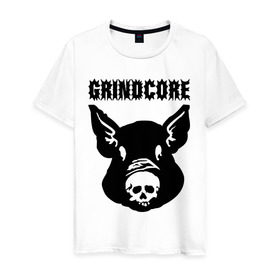 Мужская футболка хлопок с принтом Grindcore (pig) в Новосибирске, 100% хлопок | прямой крой, круглый вырез горловины, длина до линии бедер, слегка спущенное плечо. | grindcore | gringcore | metal | rock | trash | гpайндкор | метал | рок музыка | треш | трэш