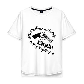 Мужская футболка хлопок Oversize с принтом Clyde в Новосибирске, 100% хлопок | свободный крой, круглый ворот, “спинка” длиннее передней части | clyde | бонни и клайд | для влюбленных | для двоих | клайд | парные | пистолет | револьвер