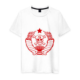 Мужская футболка хлопок с принтом Вровской герб в Новосибирске, 100% хлопок | прямой крой, круглый вырез горловины, длина до линии бедер, слегка спущенное плечо. | Тематика изображения на принте: в законе | воры | заключенные | звезда | кости | мир | наколка | ссср | татуировка | тюремные | череп