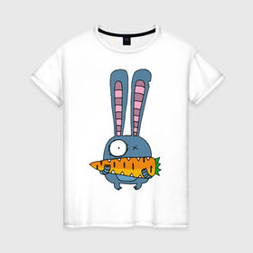 Женская футболка хлопок с принтом заяц с морковкой в Новосибирске, 100% хлопок | прямой крой, круглый вырез горловины, длина до линии бедер, слегка спущенное плечо | животные | зайчик | заяц | заяц с морковкой | морковка