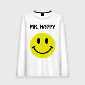 Мужской лонгслив хлопок с принтом мистер счастье в Новосибирске, 100% хлопок |  | happy | mr. happy | smile | мистер хэппи | рожица | смайл | смайлик | счастье