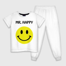 Детская пижама хлопок с принтом мистер счастье в Новосибирске, 100% хлопок |  брюки и футболка прямого кроя, без карманов, на брюках мягкая резинка на поясе и по низу штанин
 | happy | mr. happy | smile | мистер хэппи | рожица | смайл | смайлик | счастье