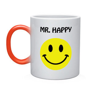 Кружка хамелеон с принтом мистер счастье в Новосибирске, керамика | меняет цвет при нагревании, емкость 330 мл | Тематика изображения на принте: happy | mr. happy | smile | мистер хэппи | рожица | смайл | смайлик | счастье