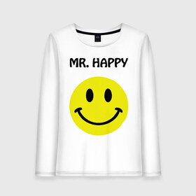 Женский лонгслив хлопок с принтом мистер счастье в Новосибирске, 100% хлопок |  | happy | mr. happy | smile | мистер хэппи | рожица | смайл | смайлик | счастье