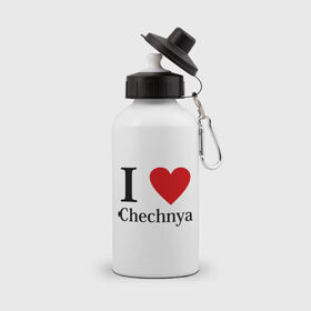 Бутылка спортивная с принтом i love chechnya в Новосибирске, металл | емкость — 500 мл, в комплекте две пластиковые крышки и карабин для крепления | регионы | чеченская республика | чеченцы | чечня | я люблю | я люблю чечню