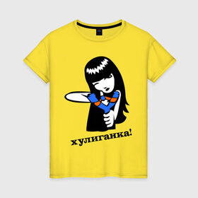 Женская футболка хлопок с принтом Хулиганка! в Новосибирске, 100% хлопок | прямой крой, круглый вырез горловины, длина до линии бедер, слегка спущенное плечо | девочка | девочка с рогаткой | девушкам | рогатка | хулиган