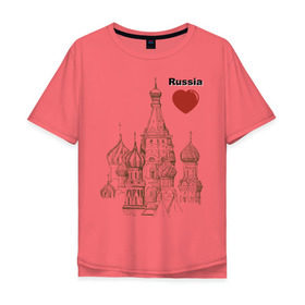 Мужская футболка хлопок Oversize с принтом Люблю Россию (Кремль) в Новосибирске, 100% хлопок | свободный крой, круглый ворот, “спинка” длиннее передней части | moscow | russia | государство | москва | патриот | родина | россия | страна | я русский
