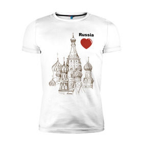 Мужская футболка премиум с принтом Люблю Россию (Кремль) в Новосибирске, 92% хлопок, 8% лайкра | приталенный силуэт, круглый вырез ворота, длина до линии бедра, короткий рукав | moscow | russia | государство | москва | патриот | родина | россия | страна | я русский