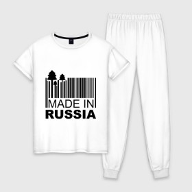 Женская пижама хлопок с принтом Made in Russia штрихкод в Новосибирске, 100% хлопок | брюки и футболка прямого кроя, без карманов, на брюках мягкая резинка на поясе и по низу штанин | made in russia | сделано в россии | че2012 | штрих код | штрихкод | я русский
