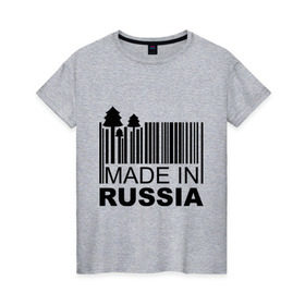 Женская футболка хлопок с принтом Made in Russia штрихкод в Новосибирске, 100% хлопок | прямой крой, круглый вырез горловины, длина до линии бедер, слегка спущенное плечо | made in russia | сделано в россии | че2012 | штрих код | штрихкод | я русский