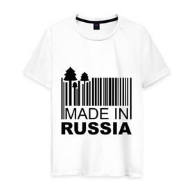 Мужская футболка хлопок с принтом Made in Russia штрихкод в Новосибирске, 100% хлопок | прямой крой, круглый вырез горловины, длина до линии бедер, слегка спущенное плечо. | made in russia | сделано в россии | че2012 | штрих код | штрихкод | я русский