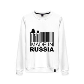 Женский свитшот хлопок с принтом Made in Russia штрихкод в Новосибирске, 100% хлопок | прямой крой, круглый вырез, на манжетах и по низу широкая трикотажная резинка  | made in russia | сделано в россии | че2012 | штрих код | штрихкод | я русский