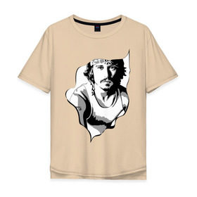 Мужская футболка хлопок Oversize с принтом Джонни Депп в Новосибирске, 100% хлопок | свободный крой, круглый ворот, “спинка” длиннее передней части | Тематика изображения на принте: depp | johnny