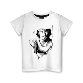Детская футболка хлопок с принтом Джонни Депп в Новосибирске, 100% хлопок | круглый вырез горловины, полуприлегающий силуэт, длина до линии бедер | depp | johnny