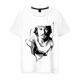 Мужская футболка хлопок с принтом Джонни Депп в Новосибирске, 100% хлопок | прямой крой, круглый вырез горловины, длина до линии бедер, слегка спущенное плечо. | depp | johnny