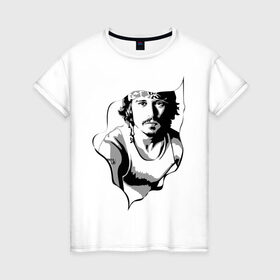 Женская футболка хлопок с принтом Джонни Депп в Новосибирске, 100% хлопок | прямой крой, круглый вырез горловины, длина до линии бедер, слегка спущенное плечо | depp | johnny