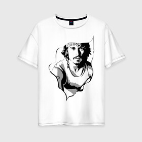 Женская футболка хлопок Oversize с принтом Джонни Депп в Новосибирске, 100% хлопок | свободный крой, круглый ворот, спущенный рукав, длина до линии бедер
 | Тематика изображения на принте: depp | johnny