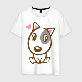 Мужская футболка хлопок с принтом Doggy in love в Новосибирске, 100% хлопок | прямой крой, круглый вырез горловины, длина до линии бедер, слегка спущенное плечо. | влюбленная собака | дог | пес | собака | собачка | щенок