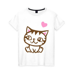 Женская футболка хлопок с принтом Kitty in love в Новосибирске, 100% хлопок | прямой крой, круглый вырез горловины, длина до линии бедер, слегка спущенное плечо | влюбленная кошка | влюбленный котенок | киса | китти | кот | котенок | кошка | кошки