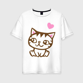 Женская футболка хлопок Oversize с принтом Kitty in love в Новосибирске, 100% хлопок | свободный крой, круглый ворот, спущенный рукав, длина до линии бедер
 | влюбленная кошка | влюбленный котенок | киса | китти | кот | котенок | кошка | кошки